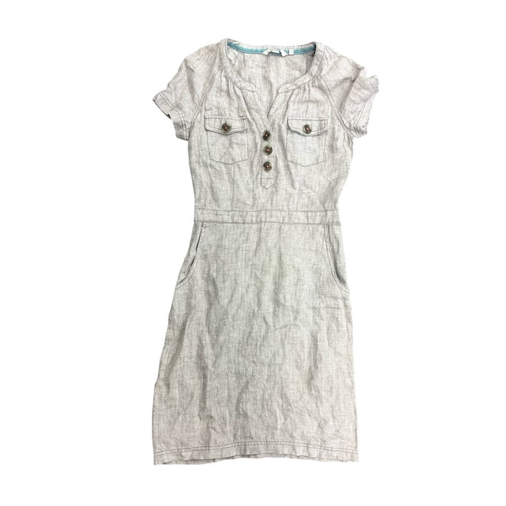 Boden 100% Linen‎ Dress Cream Herringbone Midi Dress Size 2